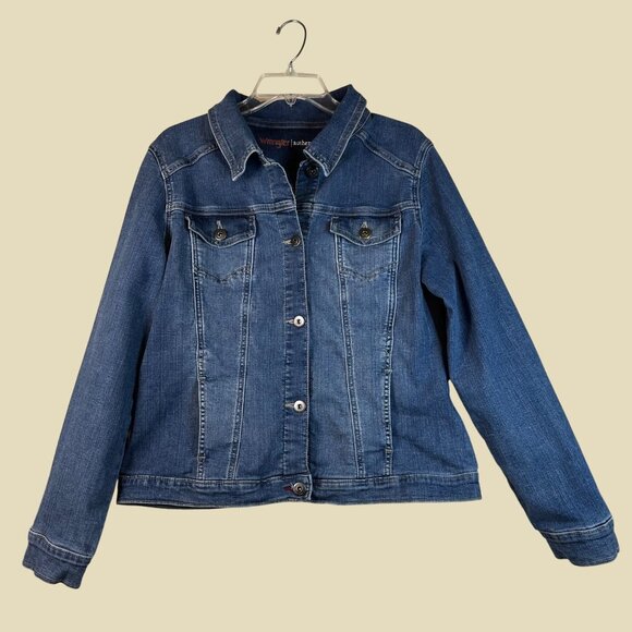 Wrangler Authentics Women's Denim Jacket XL Blue Double Denim Chic Rodeo Earthy - Picture 1 of 13